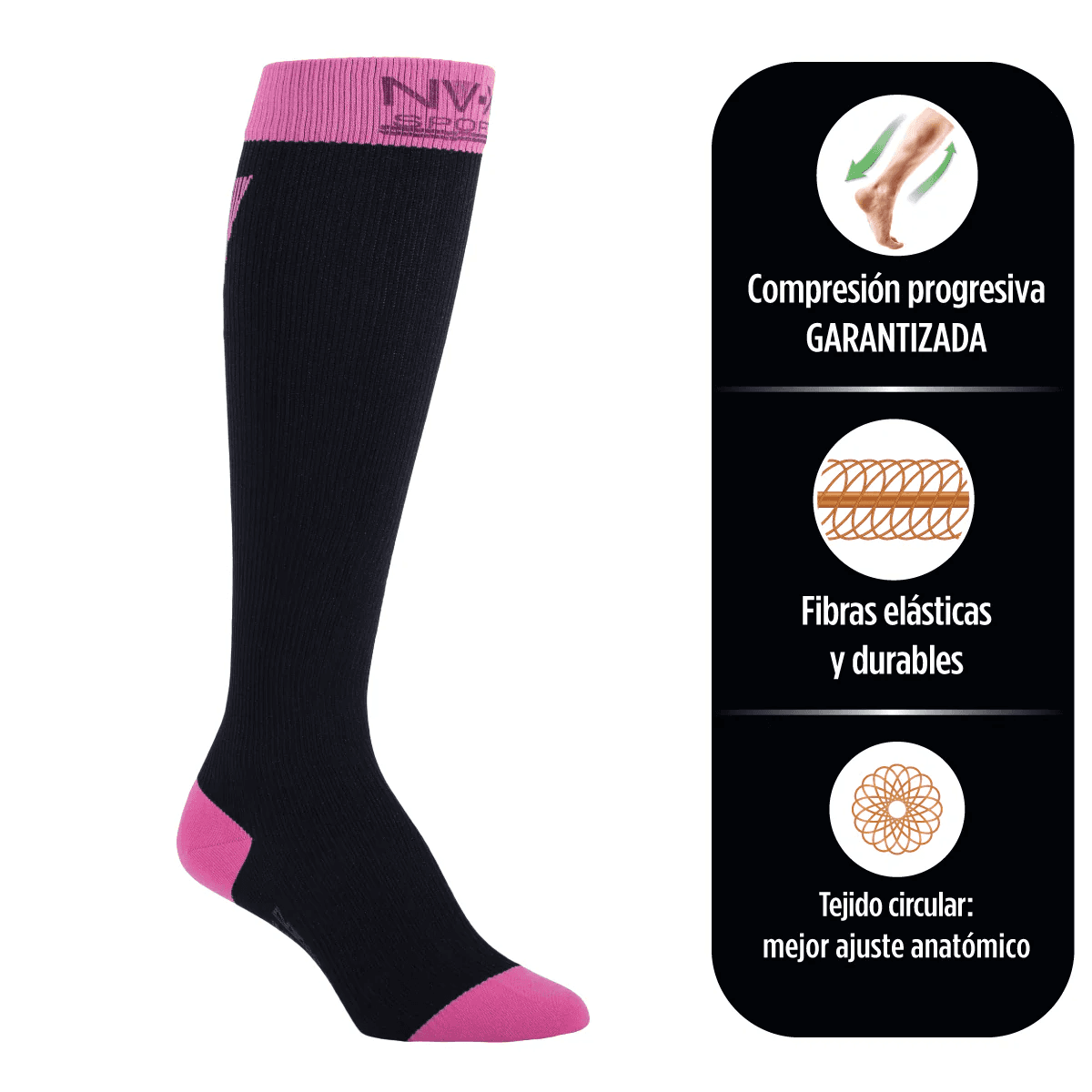 CALCETIN NV-X SPORT 15-20 MMHG DAMA NEGRO/ROSADO SM