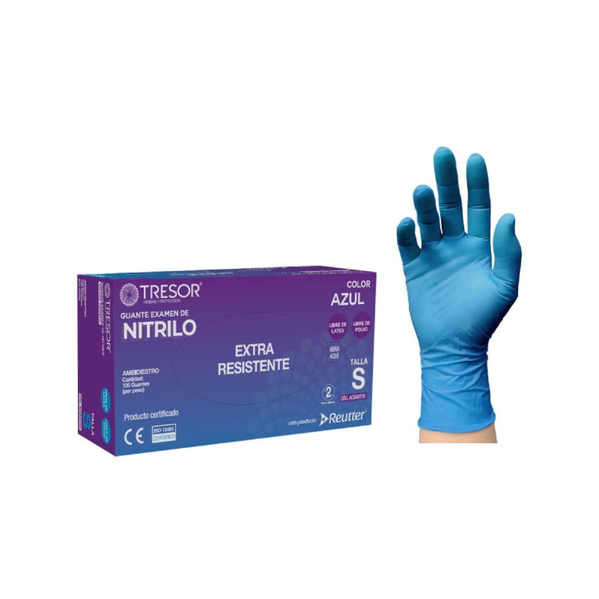 GUANTE EXAMEN DE NITRILO EXTRA RESISTENTE LIBRE DE POLVO AZUL M