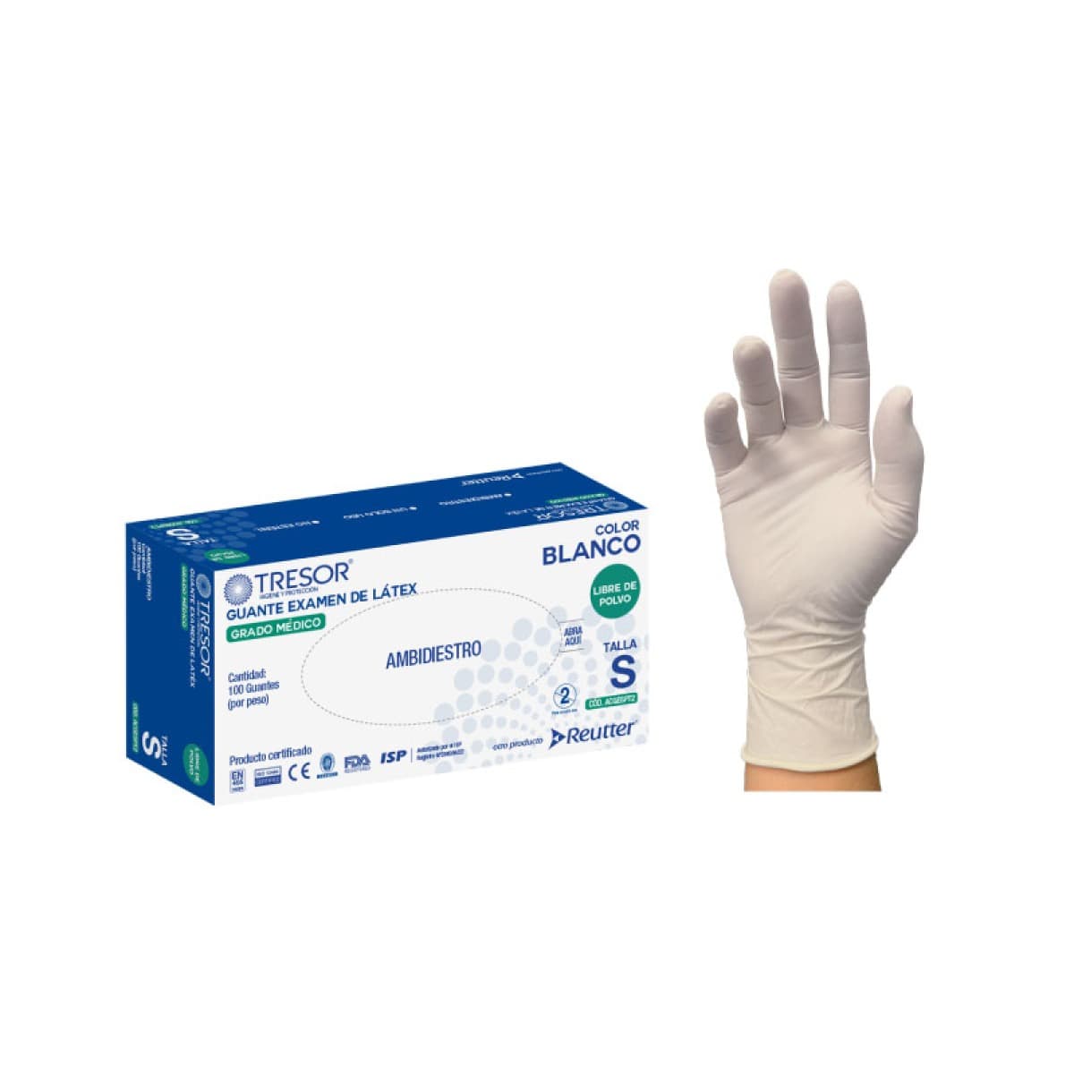 GUANTE EXAMEN DE LÁTEX LIBRE DE POLVO COLOR BLANCO L